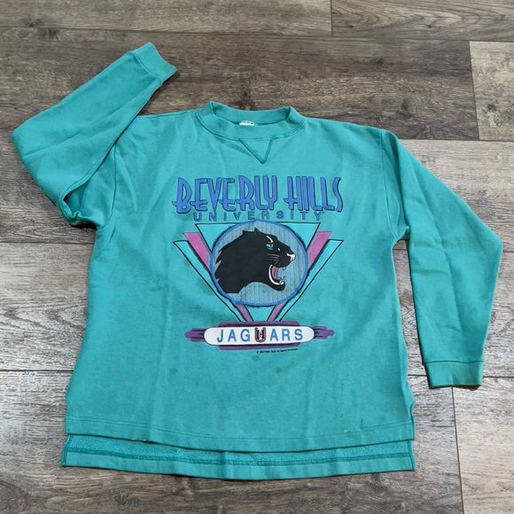 Vintage 80s/90s Ross Beverly Hills University Jaguars Teal Sweatshirt - One Size - Picture 1 of 7